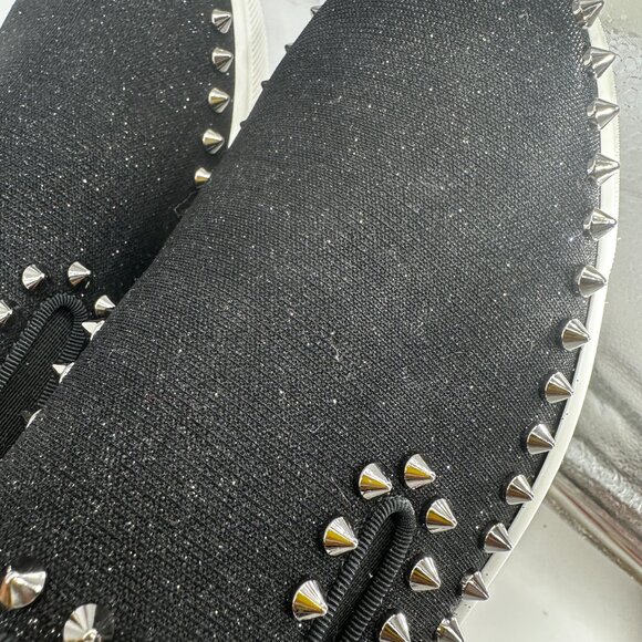 Louboutin Black GLITTER Slip On's with Silver Studs - Size 39 - Picture 9 of 10